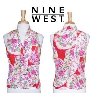 NINE WEST Asian-Inspired 100% Silk Top with Pussy Bow 14